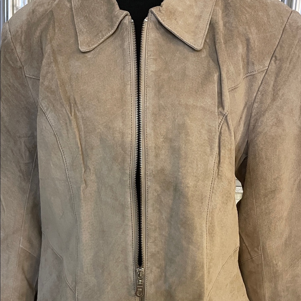 Mitrani Women's Tan Suede Leather Jacket size 16 - Picture 6 of 8